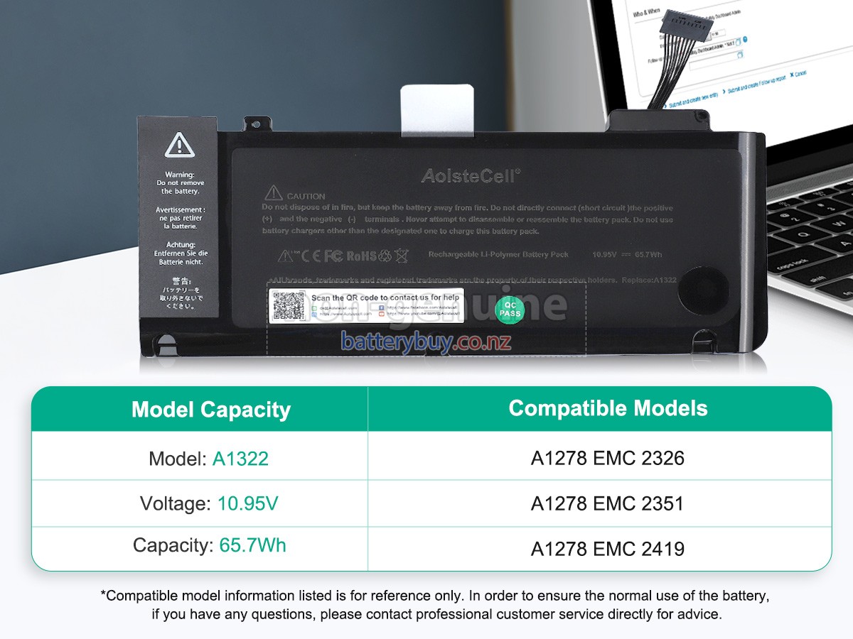 replacement Apple MacBook Pro 13 inch A1278 (Mid 2012) battery
