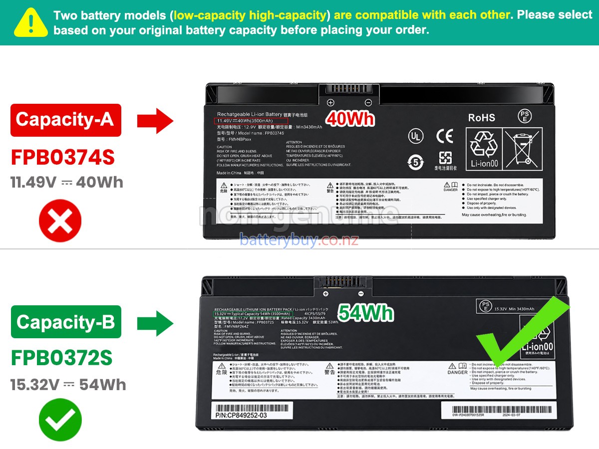 replacement Fujitsu CP854407-02 battery