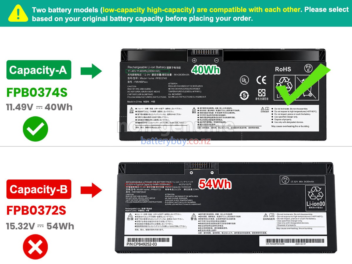 replacement Fujitsu CP854407-02 battery